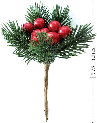 Red Berry Picks Evergreen Wreath Picks & Pine Branches Artificial for Christmas Crafts & Winter Berries Spray Holly Wire Stem Pick Holiday Decorations DIY Ornaments, Xmas Decor Floral Arrangement in Saudi Arabia