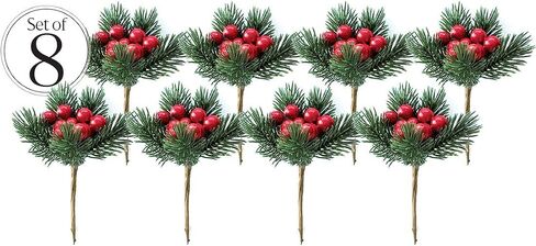 Red Berry Picks Evergreen Wreath Picks & Pine Branches Artificial for Christmas Crafts & Winter Berries Spray Holly Wire Stem Pick Holiday Decorations DIY Ornaments, Xmas Decor Floral Arrangement in Saudi Arabia