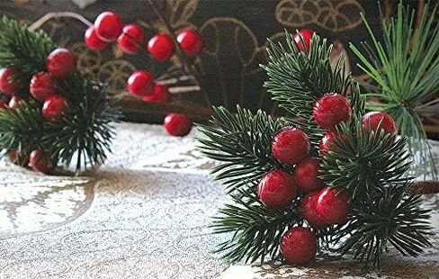 Red Berry Picks Evergreen Wreath Picks & Pine Branches Artificial for Christmas Crafts & Winter Berries Spray Holly Wire Stem Pick Holiday Decorations DIY Ornaments, Xmas Decor Floral Arrangement in Saudi Arabia