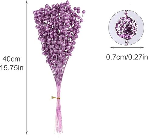 ASSR 100 حزمة من سيقان التوت اللامعة لعيد الميلاد، 15.7 بوصة أعواد عيد الميلاد المزيفة، أعواد لامعة من الفاكهة الاصطناعية لتزيين شجرة عيد الميلاد - أخضر، 210712XU03-7-2#HSM13 in Kuwait