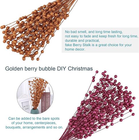ASSR 100 حزمة من سيقان التوت اللامعة لعيد الميلاد، 15.7 بوصة أعواد عيد الميلاد المزيفة، أعواد لامعة من الفاكهة الاصطناعية لتزيين شجرة عيد الميلاد - أخضر، 210712XU03-7-2#HSM13 in Kuwait