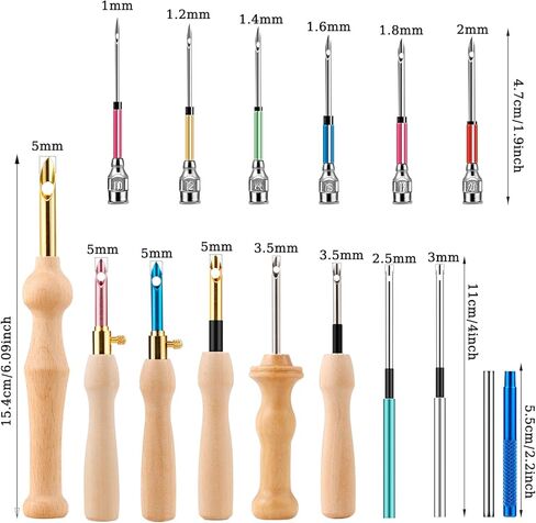 18 Piece Punch Needle Embroidery Kits, Adjustable Punch Needle Tool Wooden Handle Embroidery Pen Big Eye Needles with Needle Threader for Beginners DIY Craft Stitching in Kuwait