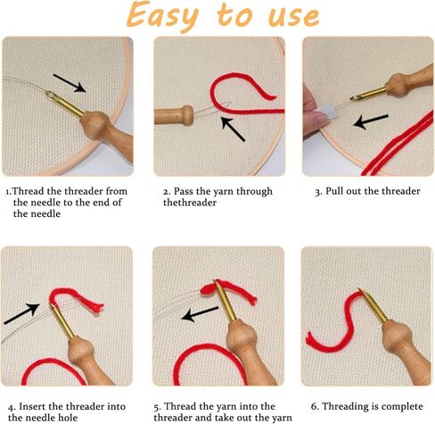 18 Piece Punch Needle Embroidery Kits, Adjustable Punch Needle Tool Wooden Handle Embroidery Pen Big Eye Needles with Needle Threader for Beginners DIY Craft Stitching in Kuwait