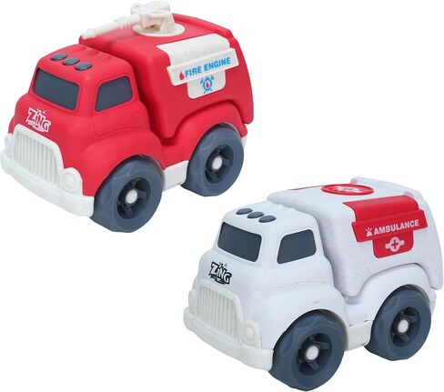 مركبات Zing Plantastic City - عبوة مزدوجة (حجم متوسط) - خلاط أسمنت وشاحنة قلابة - مصنوعة من مادة قش القمح بنسبة 40% - لعبة تظاهر للعب للأعمار من 3 سنوات فما فوق in Kuwait