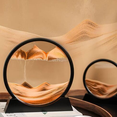 ANXUS Moving Sand Art Picture in Motion Round Glass 3D Deep Sea Sandscape Display Flowing Sand Frame, Sensory Relaxing Desktop Home Office Work Desk Decor(7", Purple) in Kuwait