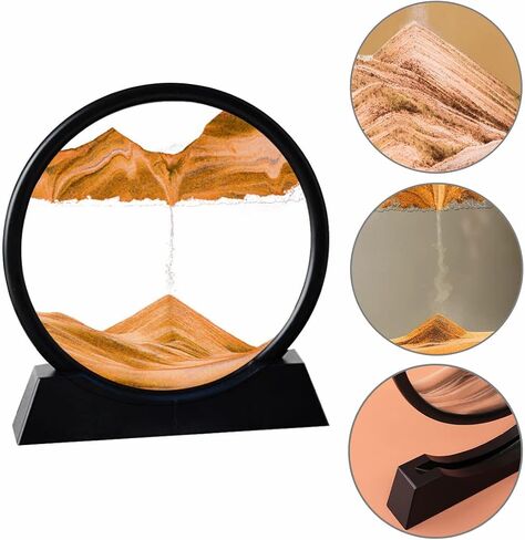 ANXUS Moving Sand Art Picture in Motion Round Glass 3D Deep Sea Sandscape Display Flowing Sand Frame, Sensory Relaxing Desktop Home Office Work Desk Decor(7", Purple) in Kuwait