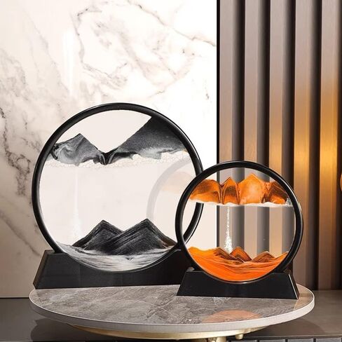 ANXUS Moving Sand Art Picture in Motion Round Glass 3D Deep Sea Sandscape Display Flowing Sand Frame, Sensory Relaxing Desktop Home Office Work Desk Decor(7", Purple) in Kuwait