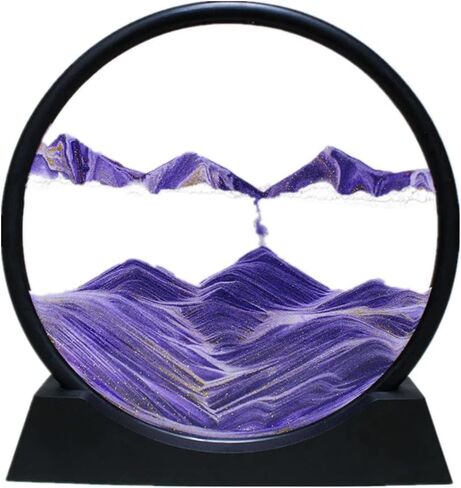 ANXUS Moving Sand Art Picture in Motion Round Glass 3D Deep Sea Sandscape Display Flowing Sand Frame, Sensory Relaxing Desktop Home Office Work Desk Decor(7", Purple) in Kuwait