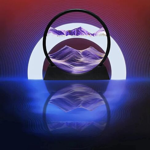 ANXUS Moving Sand Art Picture in Motion Round Glass 3D Deep Sea Sandscape Display Flowing Sand Frame, Sensory Relaxing Desktop Home Office Work Desk Decor(7", Purple) in Kuwait