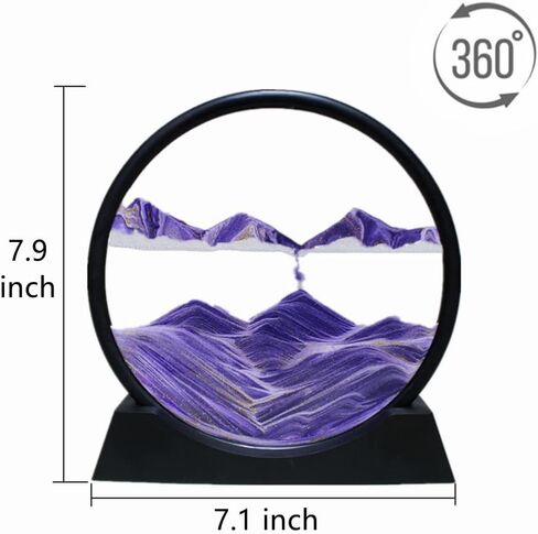 ANXUS Moving Sand Art Picture in Motion Round Glass 3D Deep Sea Sandscape Display Flowing Sand Frame, Sensory Relaxing Desktop Home Office Work Desk Decor(7", Purple) in Kuwait