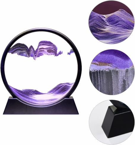 ANXUS Moving Sand Art Picture in Motion Round Glass 3D Deep Sea Sandscape Display Flowing Sand Frame, Sensory Relaxing Desktop Home Office Work Desk Decor(7", Purple) in Kuwait