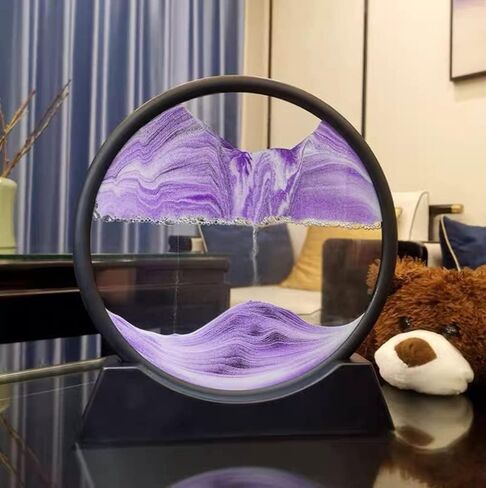 ANXUS Moving Sand Art Picture in Motion Round Glass 3D Deep Sea Sandscape Display Flowing Sand Frame, Sensory Relaxing Desktop Home Office Work Desk Decor(7", Purple) in Kuwait