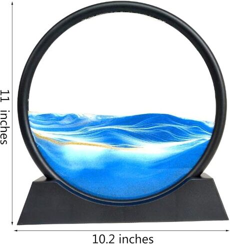 12 Inches Large Flowing Sand Painting,3D Natural Landscape Dynamic Art Sand Painting,Round Glass 3D Deep Sea Sand Painting Artistic Sandscape for Home Ornament Desktop Art Bookshelves Decoration,Black in Saudi Arabia