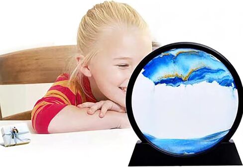 12 Inches Large Flowing Sand Painting,3D Natural Landscape Dynamic Art Sand Painting,Round Glass 3D Deep Sea Sand Painting Artistic Sandscape for Home Ornament Desktop Art Bookshelves Decoration,Black in Saudi Arabia