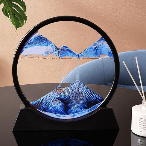 12 Inches Large Flowing Sand Painting,3D Natural Landscape Dynamic Art Sand Painting,Round Glass 3D Deep Sea Sand Painting Artistic Sandscape for Home Ornament Desktop Art Bookshelves Decoration,Black in Saudi Arabia