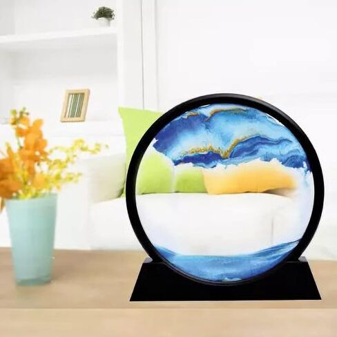 12 Inches Large Flowing Sand Painting,3D Natural Landscape Dynamic Art Sand Painting,Round Glass 3D Deep Sea Sand Painting Artistic Sandscape for Home Ornament Desktop Art Bookshelves Decoration,Black in Saudi Arabia
