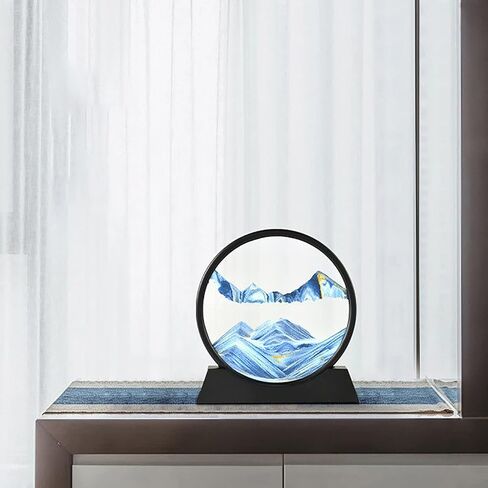 12 Inches Large Flowing Sand Painting,3D Natural Landscape Dynamic Art Sand Painting,Round Glass 3D Deep Sea Sand Painting Artistic Sandscape for Home Ornament Desktop Art Bookshelves Decoration,Black in Saudi Arabia