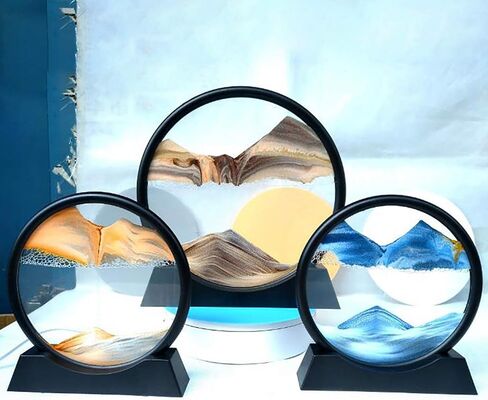 12 Inches Large Flowing Sand Painting,3D Natural Landscape Dynamic Art Sand Painting,Round Glass 3D Deep Sea Sand Painting Artistic Sandscape for Home Ornament Desktop Art Bookshelves Decoration,Black in Saudi Arabia