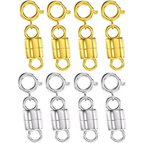 Clysoru Necklace Clasps and Closures 14k Gold and Silver Beads Chain Extender Necklaces Bracelet Safety Locking Jewelry Clasp Converter (4 Gold and 4 Silver) in Kuwait