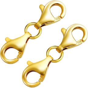 Double Lobster Clasp 14K Gold Plated 925 Sterling Silver Necklace Clasp Classic Double End Design Necklace Clasps and Closures,Necklace Extender Suitable for Jewelry Chain