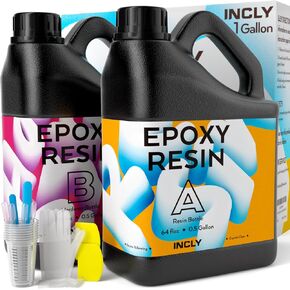 INCLY 2 Gallon Crystal Clear Epoxy Resin Kit, Bubbles Free & No Yellowing Resin Supplies Coating Casting Resin for Jewelry Making, DIY Art Crafts, Table Top, Molds with Cups & Stick, Self Leveling 1:1