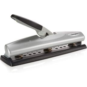 Swingline 3 Hole Punch, 20 Sheet Capacity Three Hole Puncher 3 Ring, Adjustable 2-7 Hole Paper Punch, LightTouch Low Effort, Black & Silver (74030)