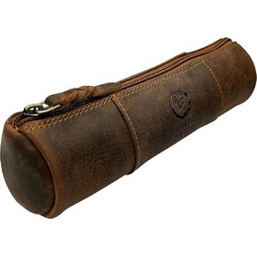 RUSTIC TOWN Leather Pencil Pouch - Zippered Pen Case for Work and Office