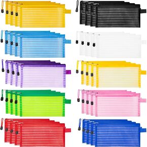 JARLINK 40 Pack 10 Colors Zipper Mesh Pouch, Storage Pouches Multipurpose Travel Bags for Office Supplies Cosmetics Travel Accessories Multicolor