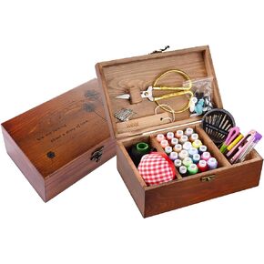 Sewing Kit, Wooden Sewing Kit Box for Adults, Wooden Sewing Basket with Accessories, Home Sewing Basket Stitching Repair Kit for Beginner, Women, Men,Vintage Embroidery Scissors Kit (Retro Brown) in Saudi Arabia