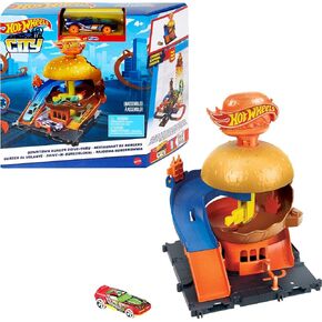 Hot Wheels Toy Car Track Set, City Burger Drive-Thru Playset & 1:64 Scale Car, Connects to Other Sets & Tracks in Saudi Arabia