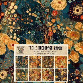 حزمة ورق Decoupage (24 ورقة مقاس 6 × 6 بوصات) فوضى زهور الهيبي # ورق بنمط عتيق لديكور المنزل والحرف اليدوية وسجلات القصاصات in Kuwait