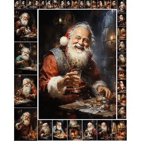 حزمة ورق Decoupage (35 ورقة مقاس 6 × 8") بطاقات سانتا المبهجة والاحتفالية والمتحمسة لعيد الميلاد من FLONZ بطاقات صور توضيحية عتيقة لديكور الصفحات والحرف اليدوية وسجلات القصاصات