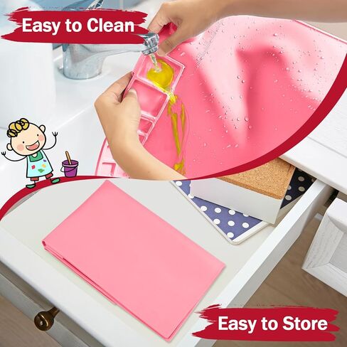 بساط طلاء من السيليكون - بساط فني من السيليكون مقاس 19.7 × 15.7 بوصة مع كوب ماء واحد للأطفال - بساط مصنوع من السيليكون يحتوي على 12 فواصل ألوان - 2 فواصل طلاء (وردي) in Kuwait