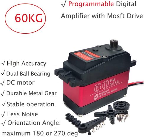 RCmall 60KG DS5160 SSG HV Digital Servo, 270 Degree Waterproof Full Metal High Torque RC Servo for 1/5 Scale HPI Baja 5B SS RC Crawler Robotic Arm Truck (1Piece) in Saudi Arabia