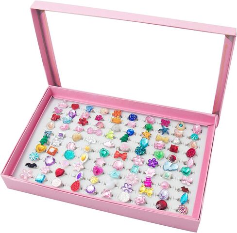 ONEST 100 Pieces Cute Rings Jewelry Rings Pretend Play Ring and Dress up Ring Gift in Kuwait