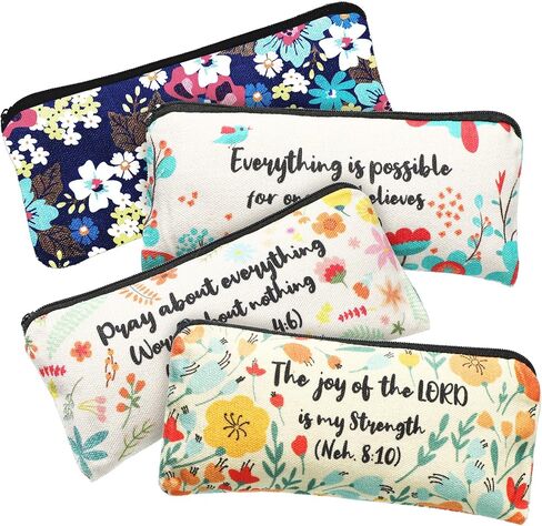 4 Pieces Inspirational Bible Verse Pencil Pouch Christian Pencil Case Scripture Makeup Bags Canvas Cosmetic Bags for Students Office Journaling Supplies (Bible Verse Pattern,7.8 x 3.8 Inch) in Saudi Arabia