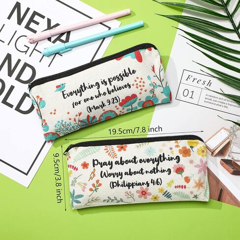 4 Pieces Inspirational Bible Verse Pencil Pouch Christian Pencil Case Scripture Makeup Bags Canvas Cosmetic Bags for Students Office Journaling Supplies (Bible Verse Pattern,7.8 x 3.8 Inch) in Saudi Arabia