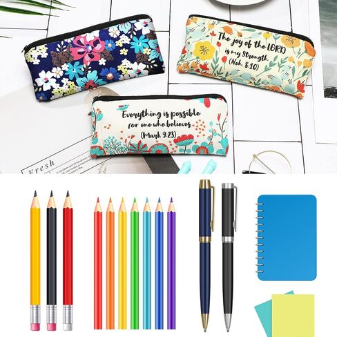 4 Pieces Inspirational Bible Verse Pencil Pouch Christian Pencil Case Scripture Makeup Bags Canvas Cosmetic Bags for Students Office Journaling Supplies (Bible Verse Pattern,7.8 x 3.8 Inch) in Saudi Arabia
