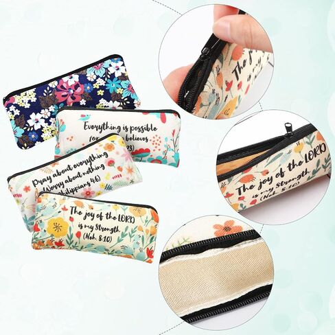 4 Pieces Inspirational Bible Verse Pencil Pouch Christian Pencil Case Scripture Makeup Bags Canvas Cosmetic Bags for Students Office Journaling Supplies (Bible Verse Pattern,7.8 x 3.8 Inch) in Saudi Arabia