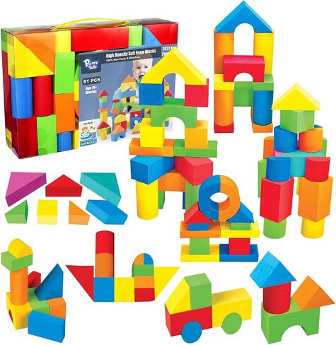 مكعبات بناء إسفنجية من Pairez Toys للأطفال الصغار من عمر 1 إلى 3 سنوات، مجموعة ألعاب مكعبات تكديس ناعمة 81 قطعة، ألعاب إسفنجية لحمام الأطفال، ألعاب حسية ومونتوسوري للأولاد والبنات بعمر 18 شهرًا فما فوق in Kuwait