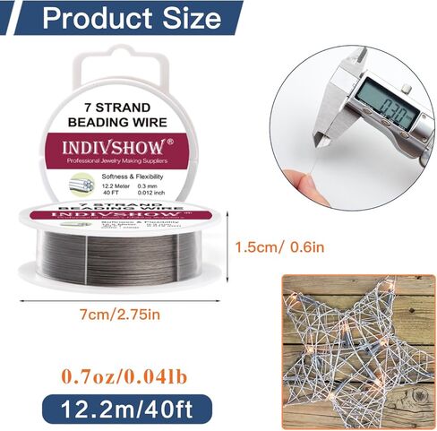 INDIVSHOW 7 حبلا سلك الديكور، 40FT/0.3 مم سلك ذيل النمر لصنع المجوهرات حامل خيوط قلادة سوار الحرف in Kuwait