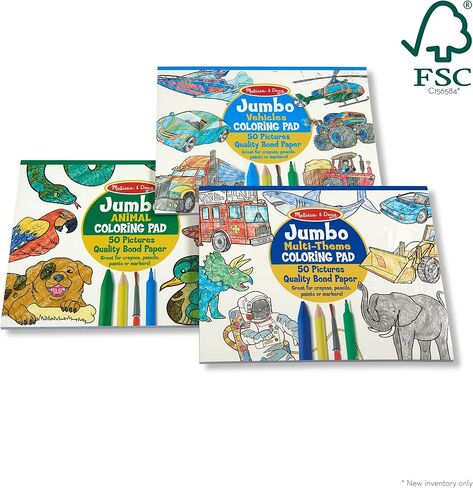 Melissa & Doug Jumbo 50-Page Kids' Coloring Pads Set - Animals, Vehicles, and More in Saudi Arabia