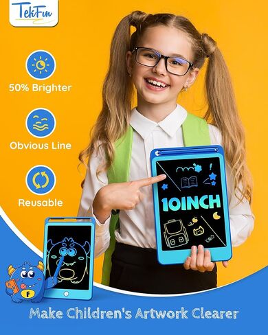 tekfun 2 حزمة كمبيوتر لوحي للكتابة LCD للأطفال، 10 بوصة أزرق + وردي لوحة رسم لوحة رسم قابلة لإعادة الاستخدام مع حبل، ألعاب تعليمية للأطفال الصغار هدية عيد ميلاد للأولاد والبنات من عمر 3-12 عامًا in Kuwait