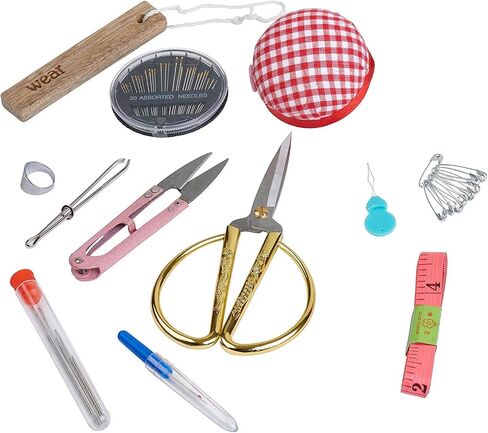 Sewing Kit, Wooden Sewing Kit Box for Adults, Wooden Sewing Basket with Accessories, Home Sewing Basket Stitching Repair Kit for Beginner, Women, Men,Vintage Embroidery Scissors Kit (Retro Brown) in Saudi Arabia