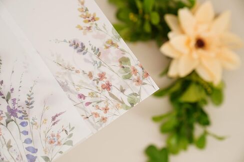 Puremigo 50 Pack Pre-Folded Vellum Jackets for 5x7 Invitations - White Flower - 115GSM Vellum Paper 5x7 Jackets - Wedding Invitations Wraps - Transparent Wedding in Kuwait