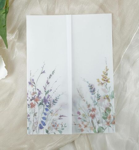 Puremigo 50 Pack Pre-Folded Vellum Jackets for 5x7 Invitations - White Flower - 115GSM Vellum Paper 5x7 Jackets - Wedding Invitations Wraps - Transparent Wedding in Kuwait