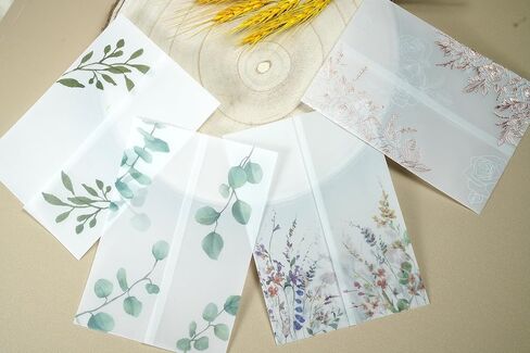 Puremigo 50 Pack Pre-Folded Vellum Jackets for 5x7 Invitations - White Flower - 115GSM Vellum Paper 5x7 Jackets - Wedding Invitations Wraps - Transparent Wedding in Kuwait