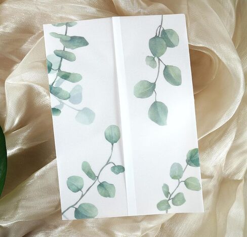 Puremigo 50 Pack Pre-Folded Vellum Jackets for 5x7 Invitations - White Flower - 115GSM Vellum Paper 5x7 Jackets - Wedding Invitations Wraps - Transparent Wedding in Kuwait
