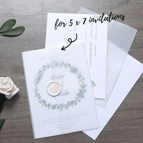 100 Pack Pre-Folded Vellum Jackets for 5x7 Invitations -Vellum Envelope for Wedding Invitations Wraps - Bulk Translucent Paper Envelope Liners for Wedding Cards in Kuwait