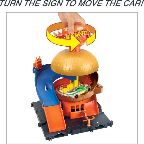 Hot Wheels Toy Car Track Set, City Burger Drive-Thru Playset & 1:64 Scale Car, Connects to Other Sets & Tracks in Saudi Arabia
